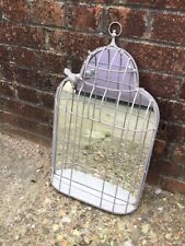 French Rustic Large Grey Metal Bird Cage Mirror for Garden / Inside 