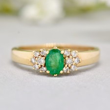 Vintage Emerald and Diamond 9ct Yellow Gold Ring (0.60ct)