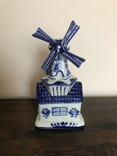 Vintage Hand Painted Dutch Blue & White Delfts Blauw Music Box Windmill