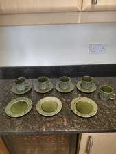 Vintage 1960s/70s TAMS Crockery 5 Cups, 4 Saucers & 3 Side Plates Olive Green 
