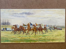 Oil Painting Horseracing Racehorses Holderness Point to Point Dalton Park