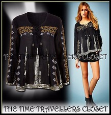 Topshop Kate Moss Black Embroidered Sequin Smock Hippie Festival Top UK 12 40 8