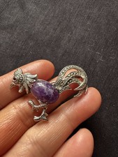 Vintage Mark French Sterling Silver Amethyst Marcasite Chicken Brooch