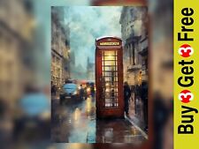 Iconic British Phone Booth Watercolor Painting Print 5"x7" on Matte Paper