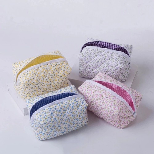 Floral quilted makeup bag - quilted,