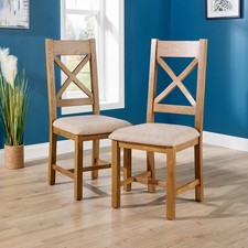 Pair Of High Slatted Back Dining Chairs Wool Seat Solid Oak Legs Fully Assembled