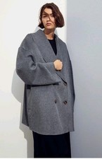 H&M Ladies Grey Button Oversized Wool-Blend Coat Size L