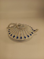 Hand Painted White & Blue Lotus Pattern Flat Ridged Miniature Porcelain Teapot