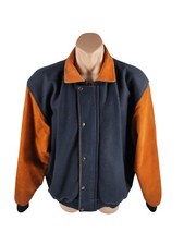 Golden Leather Vintage Wool Jacket Men's Size XL Blue/Tan Letterman Varsity