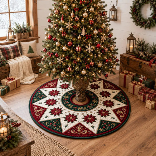 Quilted poinsettia tree skirt - quilted,
