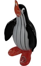 Murano Glass Penguin Figurine Ornament Black White Collectable Decor