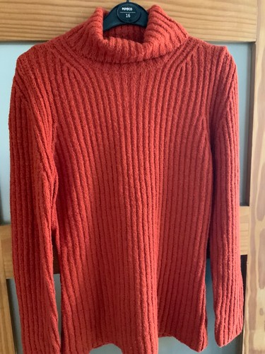 Burnt orange ribbed polo neck - orange,