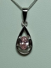 Silver Pink Cubic Zirconia Pendant Necklace