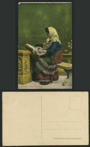 Malta old postcard - gozo, lace