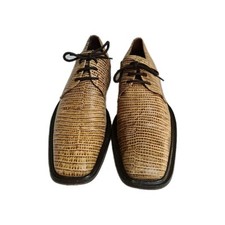 G'ART MADE IN ITALY MENS BEIGE LEATHER REPTILE PRINT LACE-UP SHOES. UK 6, EU 40.