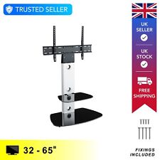 Column TV Stand Unit, VESA Mount, Curved Glass Shelf & Base, Free-Standing, 65"