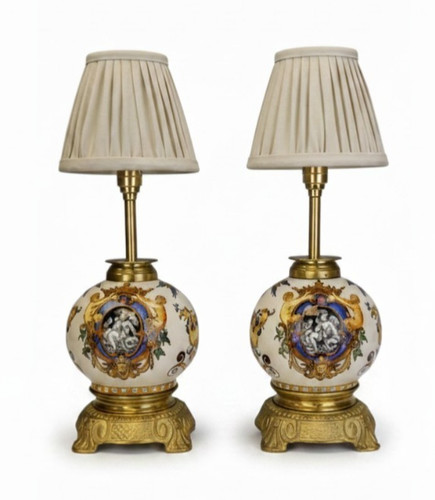 Pair italian majolica table - of,