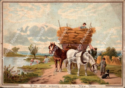 Vintage farm scene hay - hay, wagon