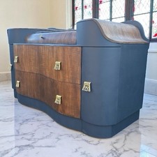 Vintage Art Deco Painted Dressing Table Burr Walnut Veneer Black Gold