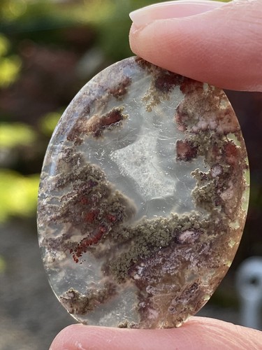 Red moss agate cabochon - cabochon, oval