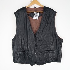 Vintage Black Leather Waistcoat Western Vest Size 3XL (T9889)