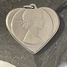Young Queen Elizabeth II Pendant Heart Tudor Rose On Reverse Silver Colour