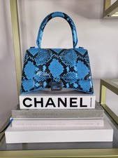 Balenciaga Hourglass Shoulder Bag Leather Blue Snakeskin NEW