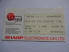 1982/83 Milk League Cup 2nd Round Manchester United v Bournemouth Ticket Stub