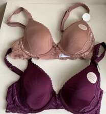 M&S MEMORY FOAM PERFIT FIT PADDED FULL CUP T-SHIRT BRA NUTMEG BLACKCURRANT £25