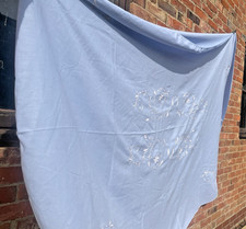 Large Blue Tablecloth Embroidered Vine Flowers Floral 100% Linen Oval 228x224cm