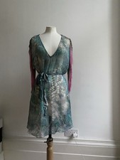 Matthew Williamson 100%Silk Chiffon Sheer Printed Beach Dress Tunic Tassels Sz 8