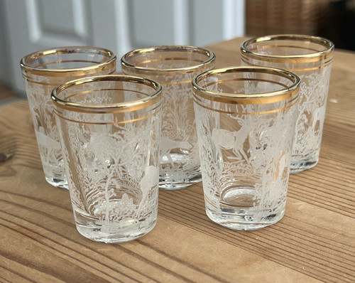 Vintage set etched deer - set, of