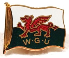 Welsh Flag W.G.U. - Welsh Dragon Flag with letters W.G.U. ? enamel badge