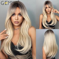 Synthetic Wig Brown Blonde Long Straight Bangs Cosplay Natural Fake Hair Women