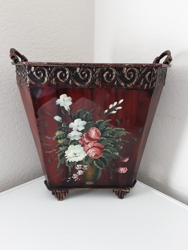 Handpainted metal tin toleware - tin,
