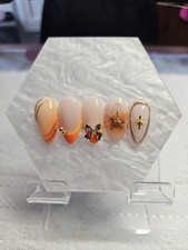 Stunning Orange Themed Handmade Press On Nails Available In Any Shape/length 😀
