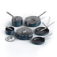 Joseph Joseph Space 6pc Ceramic Non Stick Pan Set Folding Handle Cookware Blue