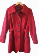 Miss Sixty Red Wool Coat  Women's Medium Black Faux Leather Trim Jacket 