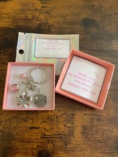 TEACHER Nursery Best Super Assistant Thank You Forget Me Not Flower PINK Key Bag