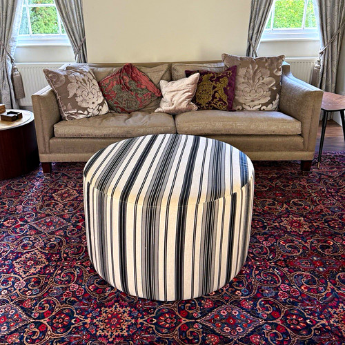 Round striped fabric ottoman - fabric,