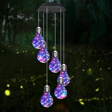 Hanging Colour Changing Solar Powered LED 6 Bulbs Lights Garden Wind Chime UK