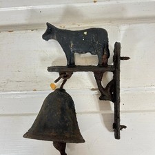 Vintage Cast Iron Cow Bell Farmhouse Door Bell Rustic Wall Mount 