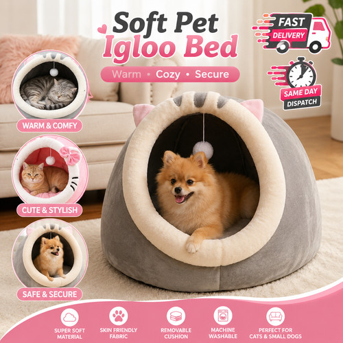 Soft pet igloo bed - pet, warm