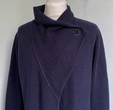 JIGSAW Cardigan Navy Blue 100% Wool Milano Ring Knit M UK 12 Wrap Longline Soft