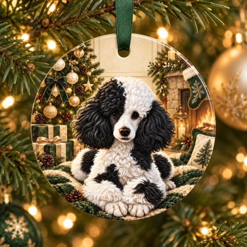 Black and white parti poodle - white,