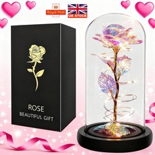 Christmas Rose Gifts for Women Eternal Rose in a Glass with LED, Birthday Gift