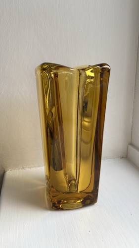 Vintage amber art glass vase - amber,