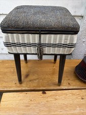 Vintage Woven Plastic Sewing Box - with A Padded Lid and Pink Lining