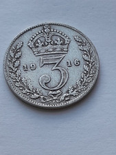 1916 King George V Sterling Silver Threepence Three Pence 3p 3d Light Circulatio