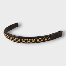 BRASS BROWBAND CHAINLINK SOLID BRASS BROWN LEATHER SHOWING IN HAND SHOW BROWBAND